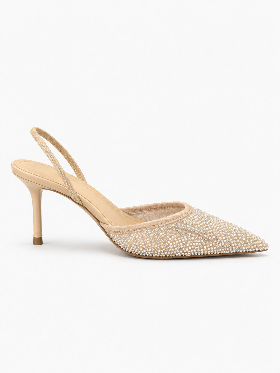 Barbara – Mule pointue à perles et talon haut femme — portée