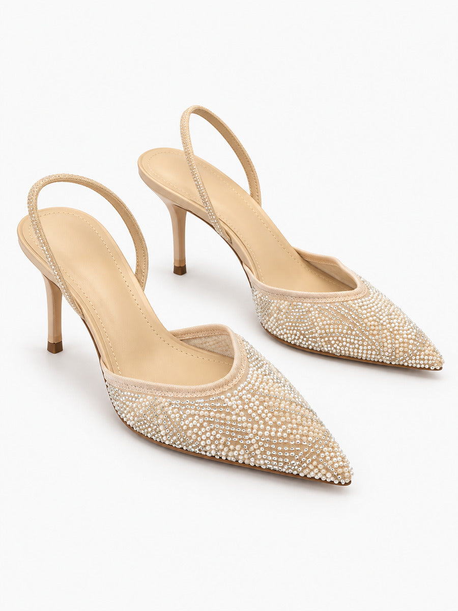 Barbara – Mule pointue à perles et talon haut femme — détail