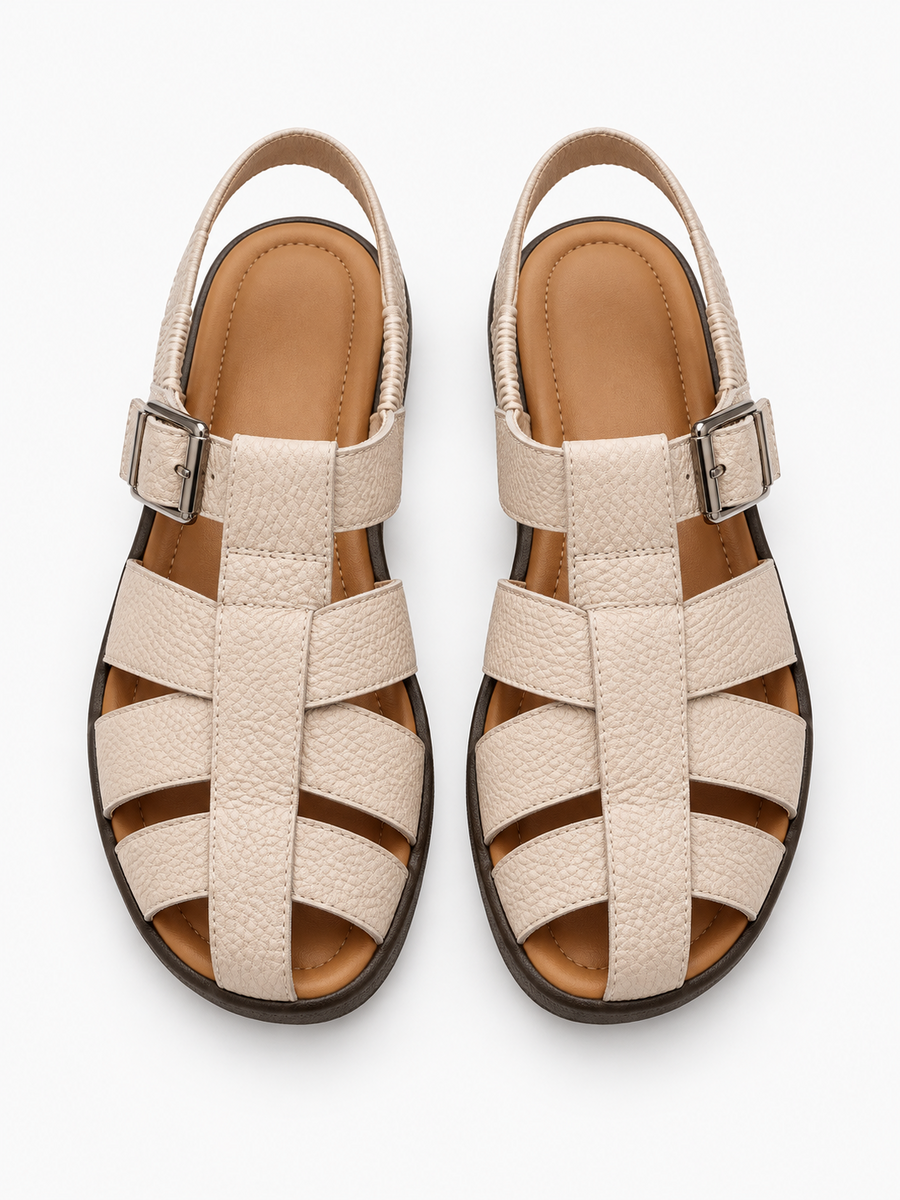 Claire – Sandale plate femme – Beige — dessus