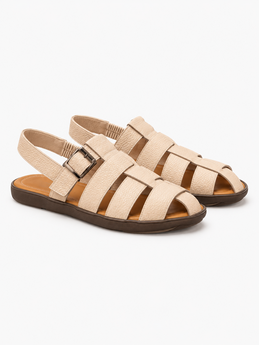 Claire – Sandale plate femme – Beige — trois quarts