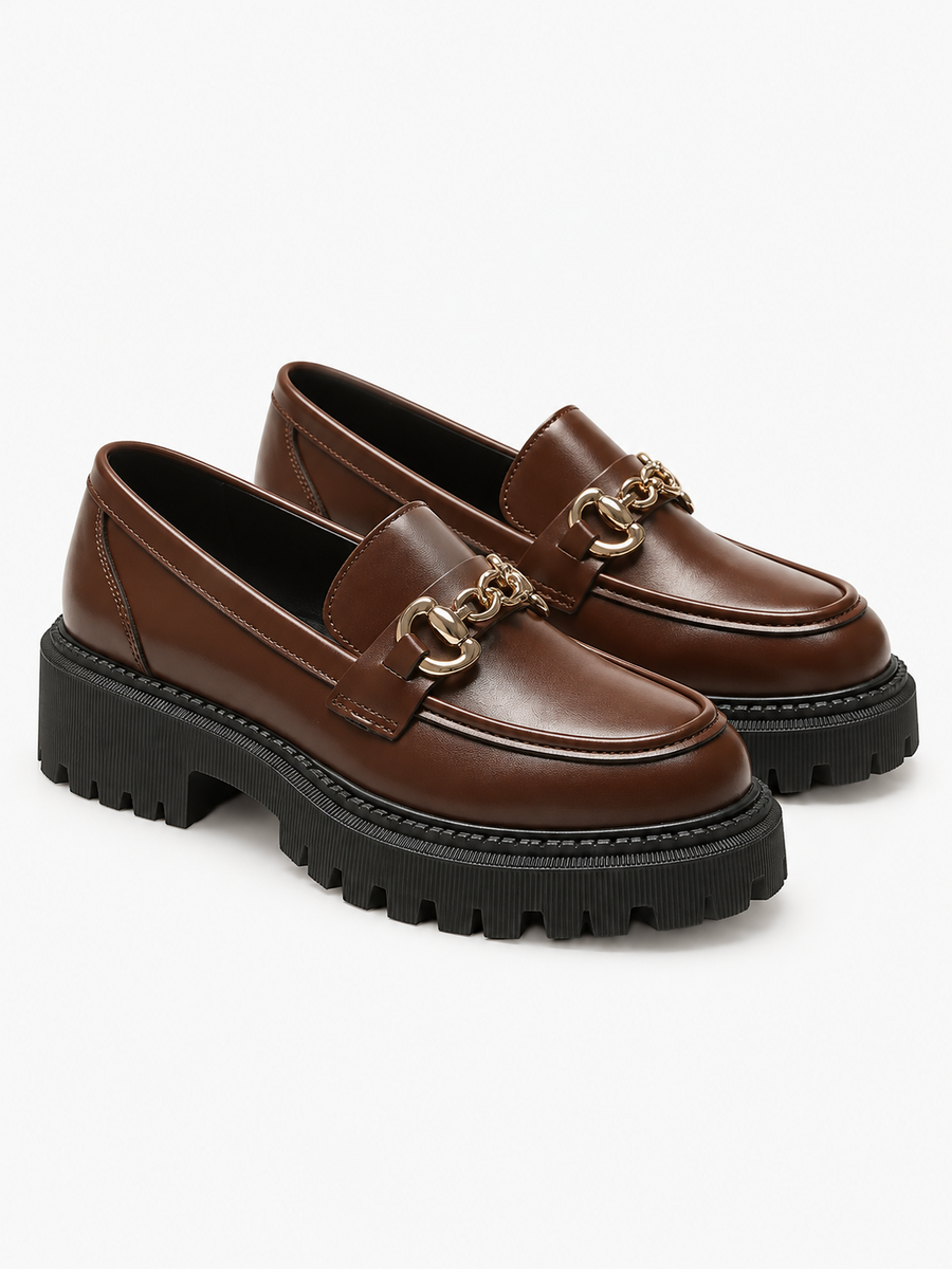 Claudia – Mocassin plateforme femme – Marron — trois quarts