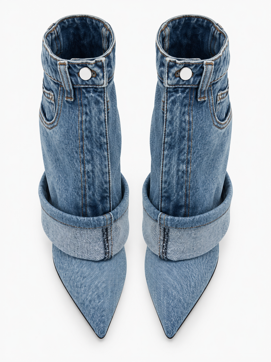 Clio – Bottine à talon en jean femme – Bleu — dessus
