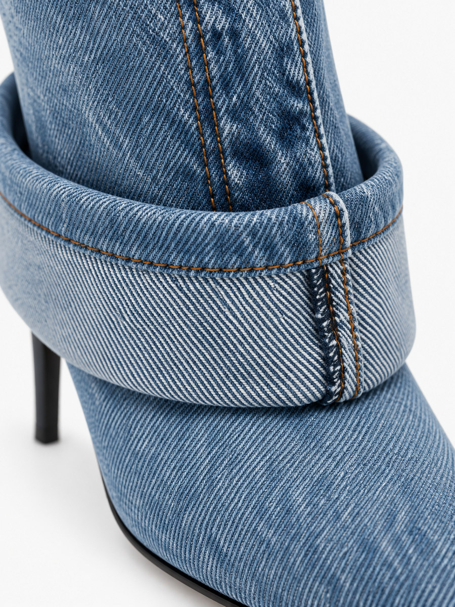 Clio – Bottine à talon en jean femme – Bleu — détail