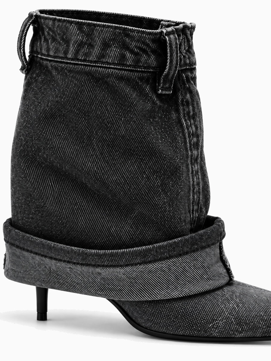 Clio – Bottine à talon en jean femme – Noir — détail