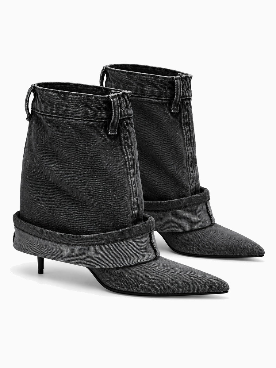 Clio – Bottine à talon en jean femme – Noir — trois quarts
