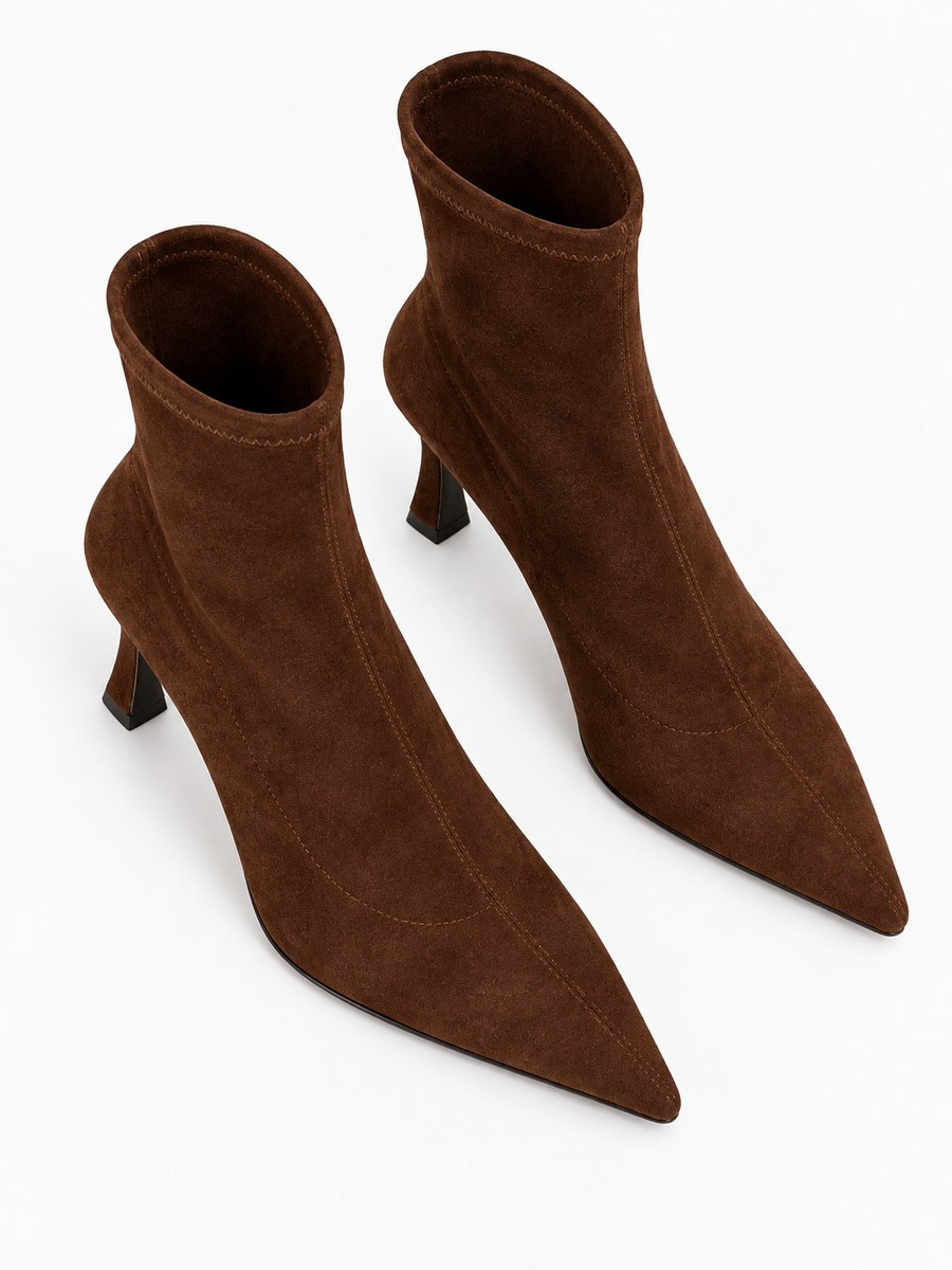 Ginevra – Bottine extensible à talon haut femme – Marron — dessus