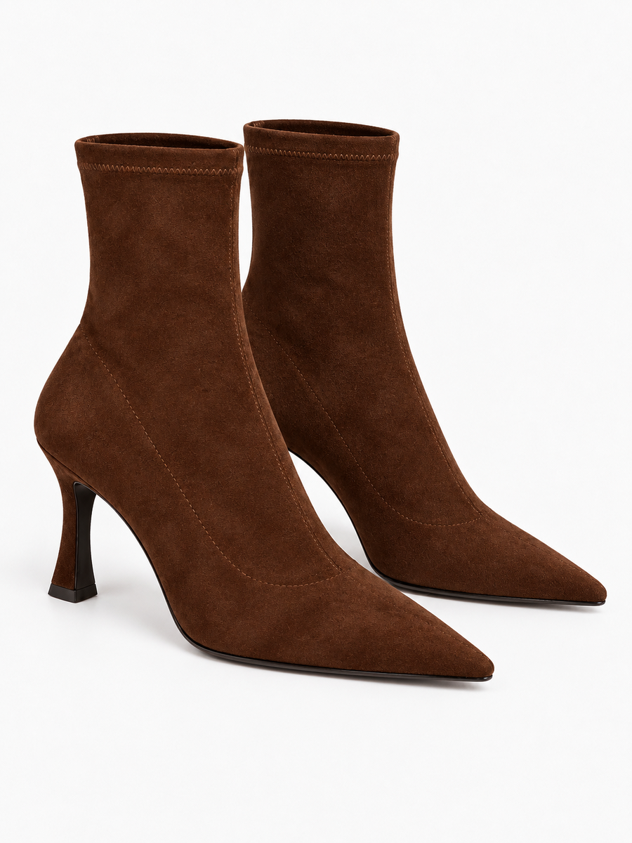 Ginevra – Bottine extensible à talon haut femme – Marron — trois quarts