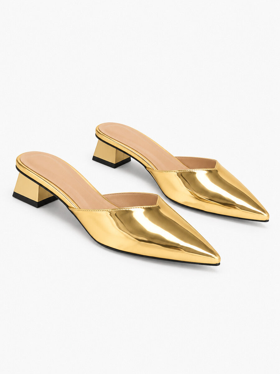Eloïse – Mule à talon bas femme – Doré — trois quarts