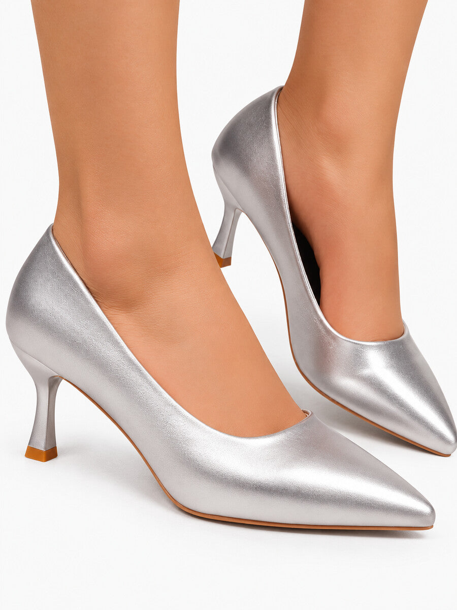 Émeline – Escarpin à talon fin femme – Argenté — détail