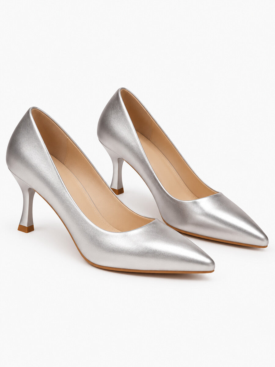 Émeline – Escarpin à talon fin femme – Argenté — trois quarts
