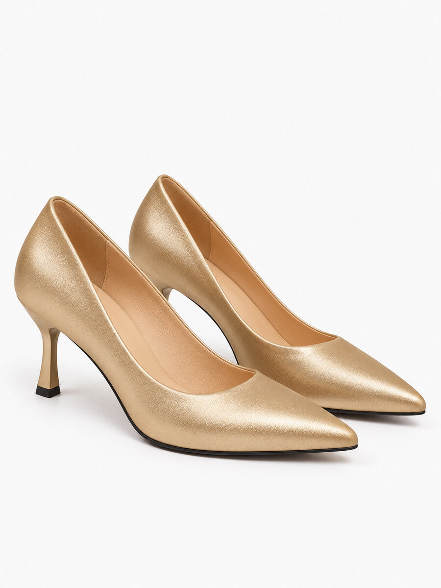 Émeline – Escarpin à talon fin femme – Doré — trois quarts