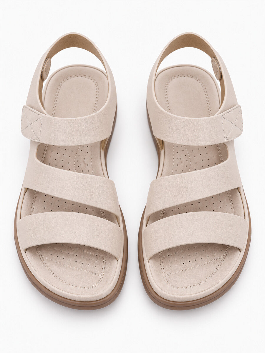 Fiona – Sandale compensée romaine femme – Beige — dessus