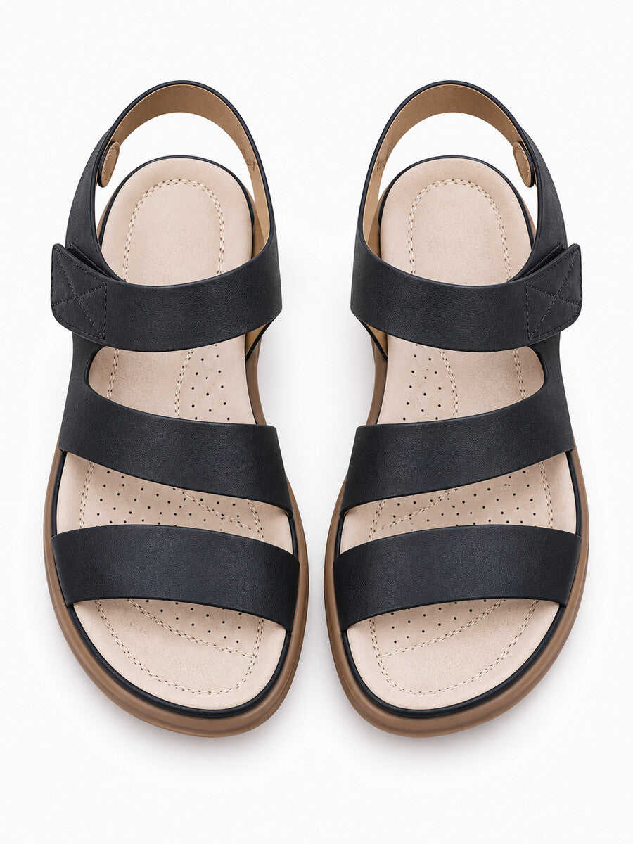 Fiona – Sandale compensée romaine femme – Noir — dessus