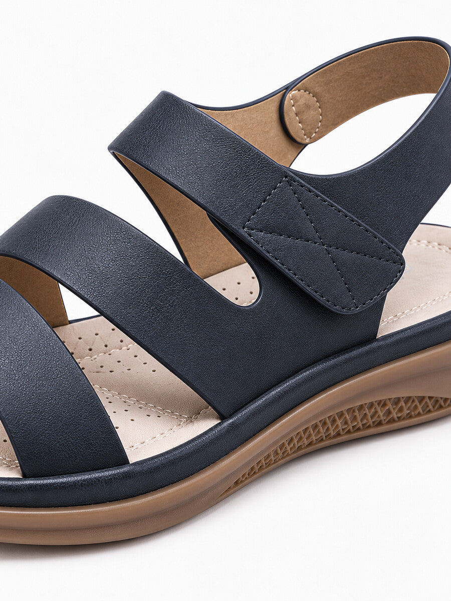 Fiona – Sandale compensée romaine femme – Noir — détail
