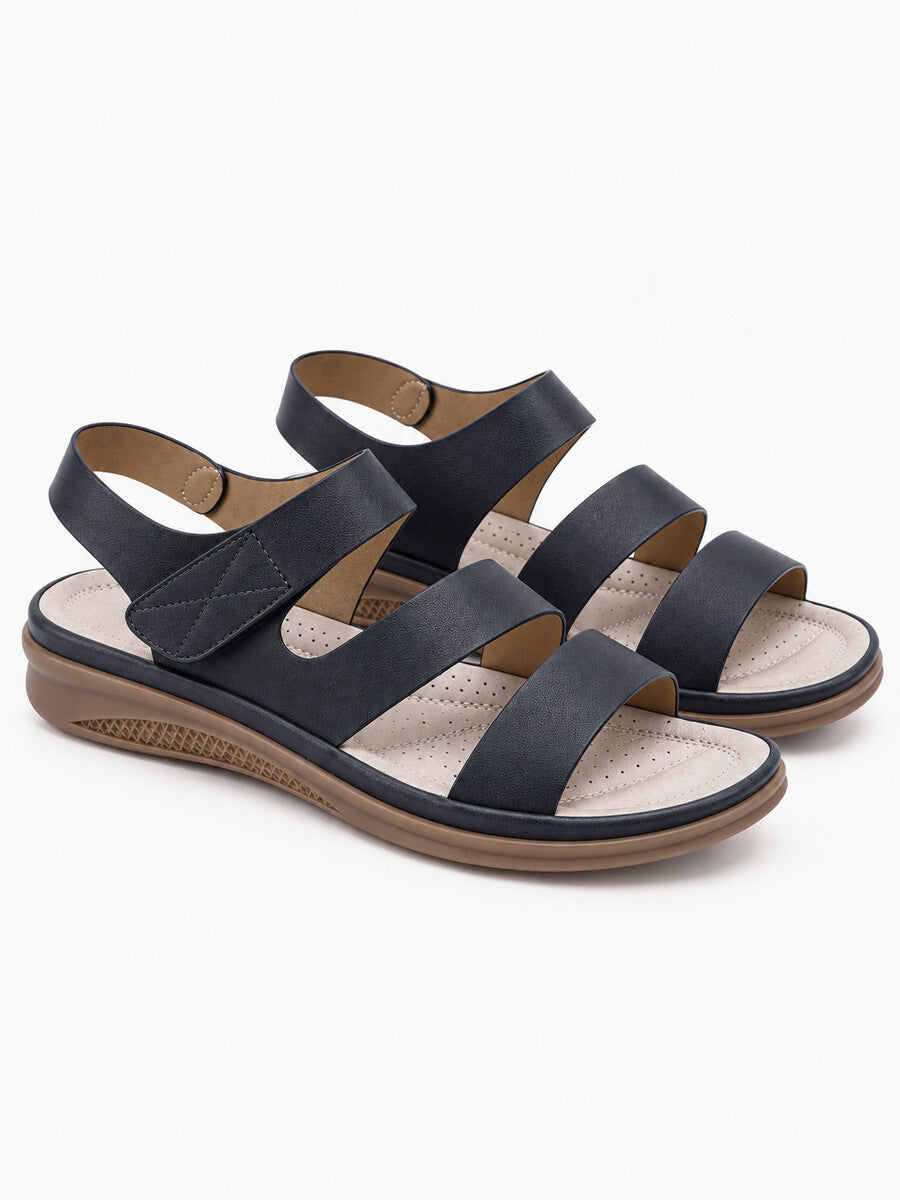 Fiona – Sandale compensée romaine femme – Noir — trois quarts