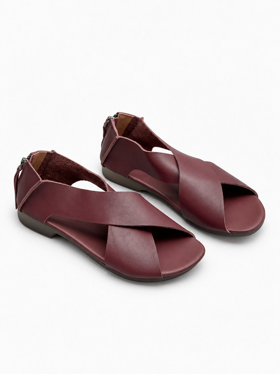 Ida – Sandale artisanale femme – Bordeaux — trois quarts