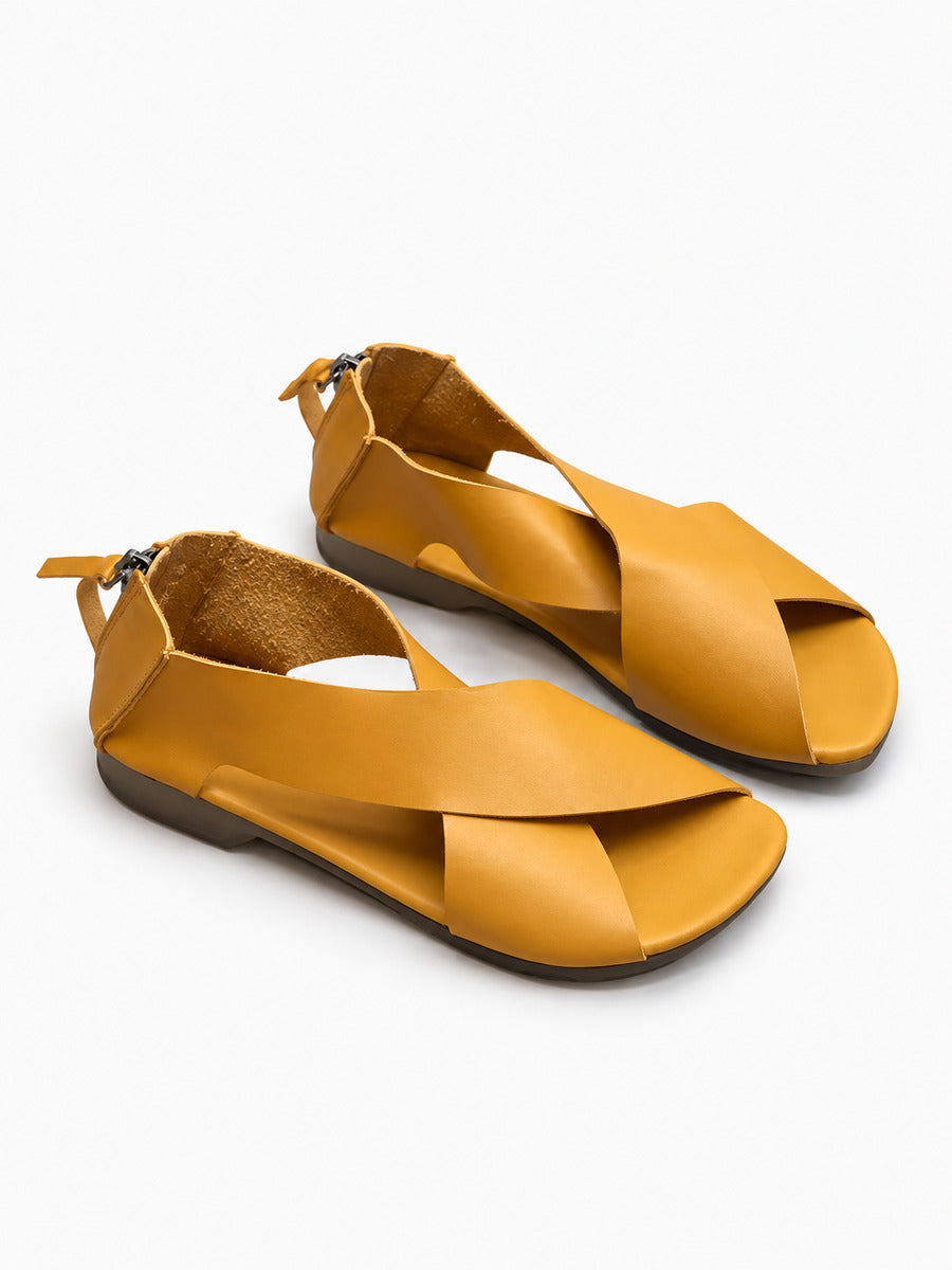 Ida – Sandale artisanale femme – Jaune — trois quarts