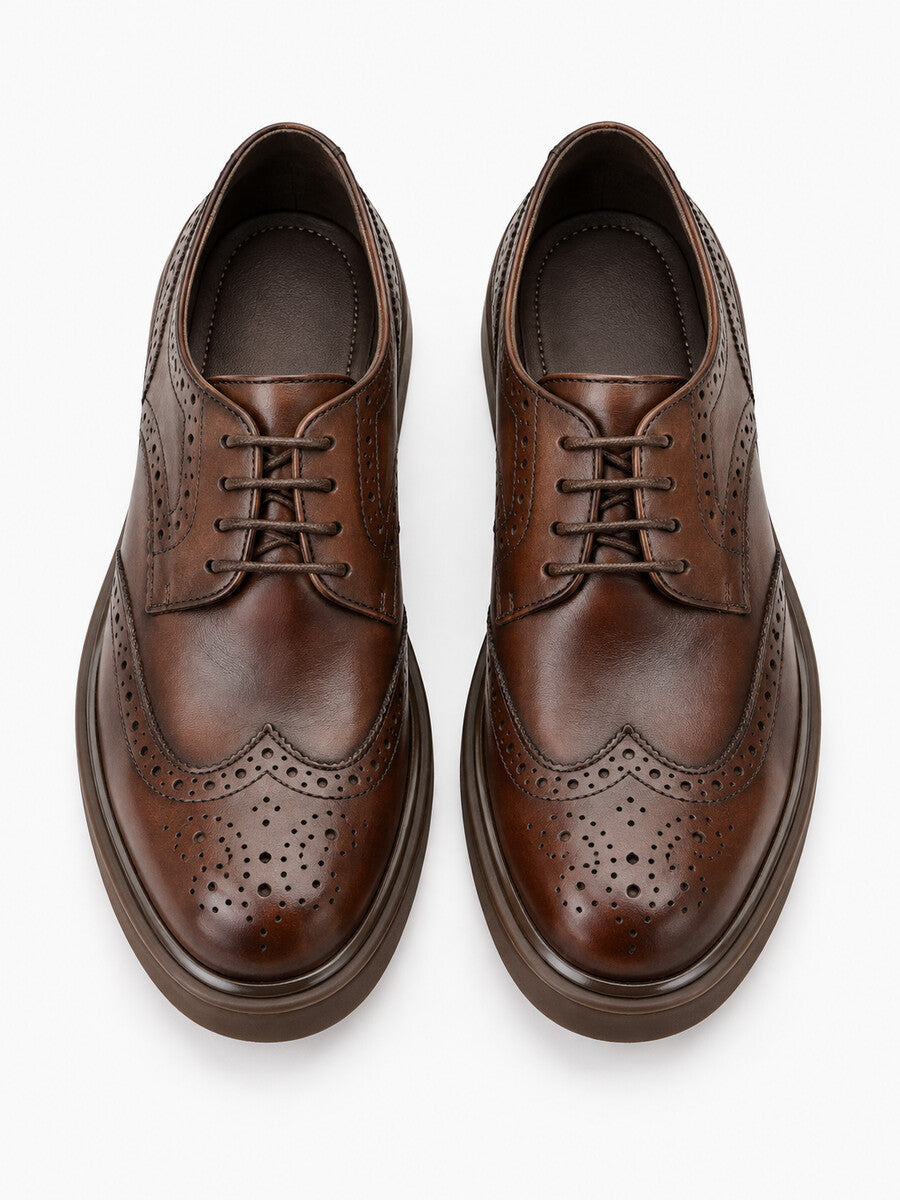 Ludovic – Derby brogue homme – Marron — dessus