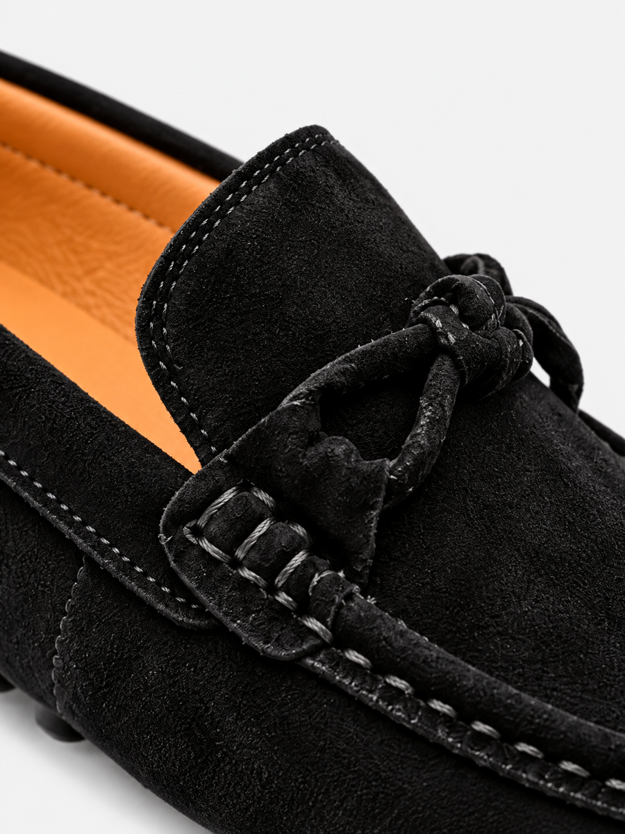 Aaron – Mocassin en daim homme – Noir — détail
