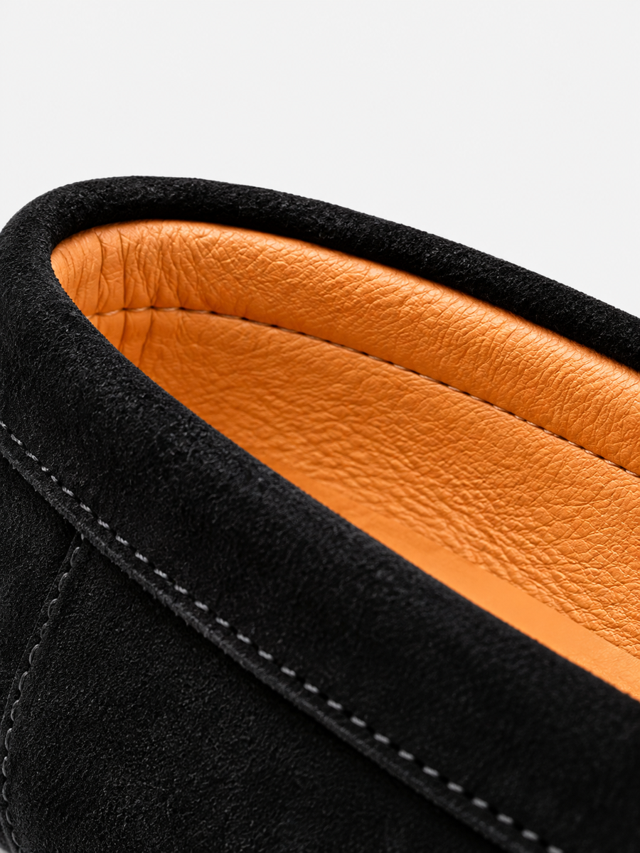 Aaron – Mocassin en daim homme – Noir — détail