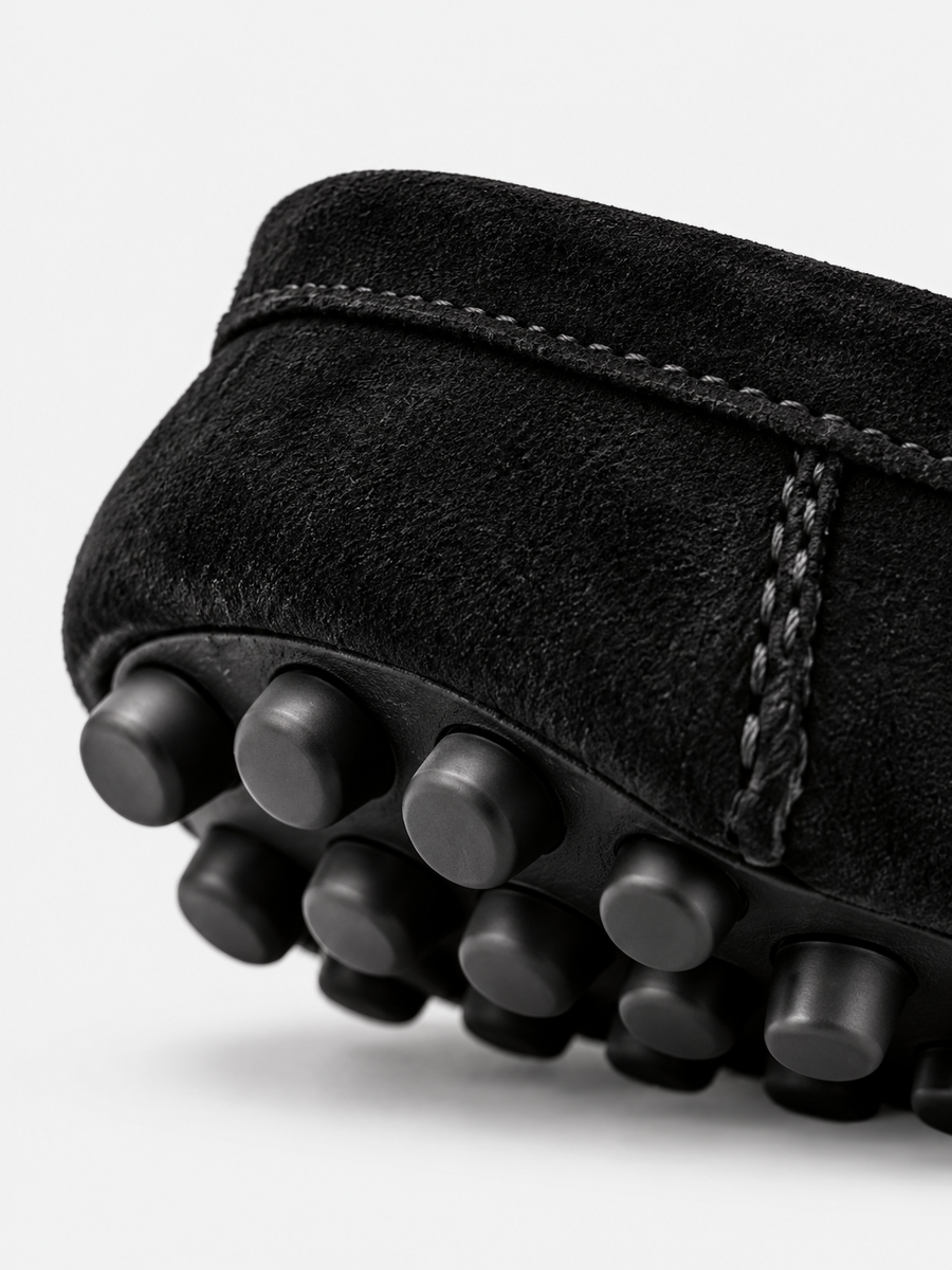 Aaron – Mocassin en daim homme – Noir — détail