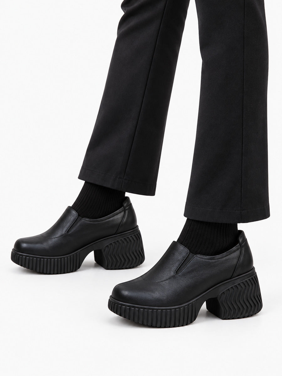 Albertine – Mocassin à plateforme et talon chunky femme – Noir