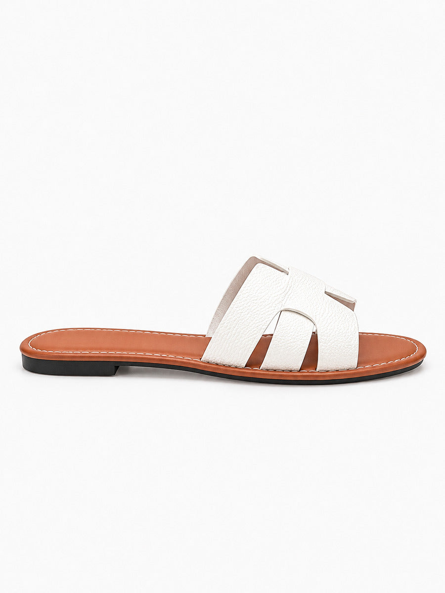Alice – Sandale plate blanche femme — profil droit