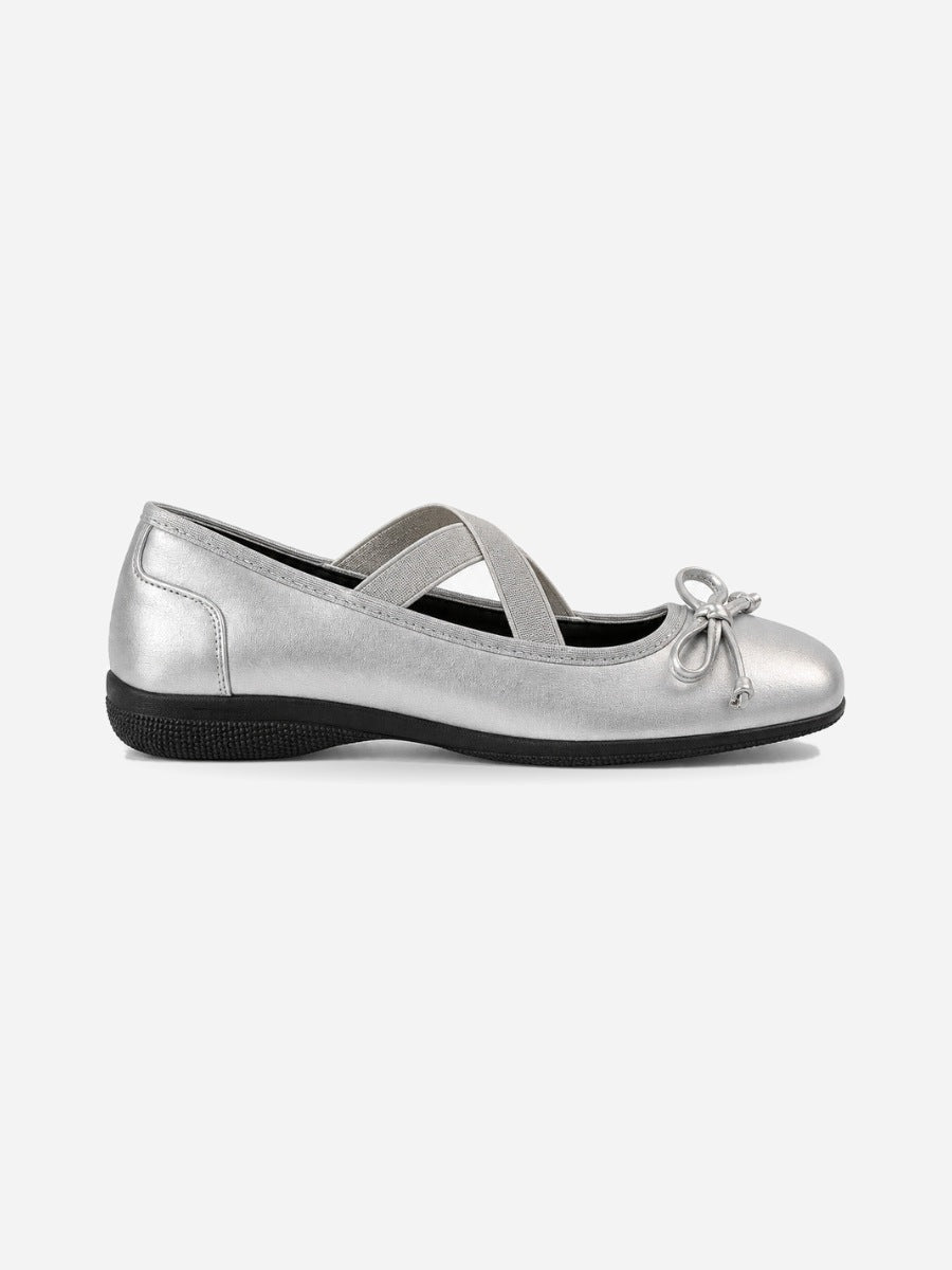 Anaïs-Marie – Ballerine à bout carré élégante femme – Argenté — profil droit