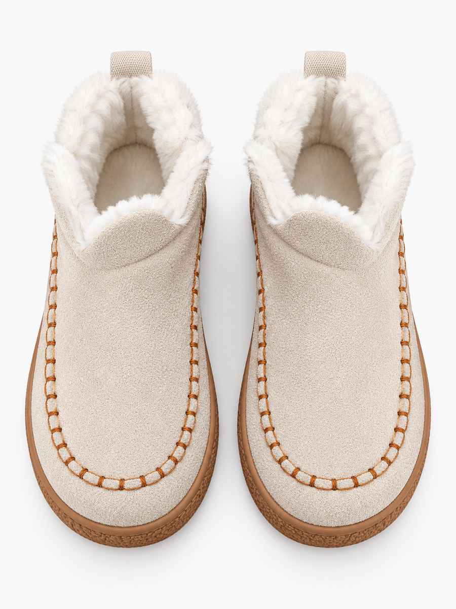 Anouk – Botte de neige en daim femme – Beige — dessus