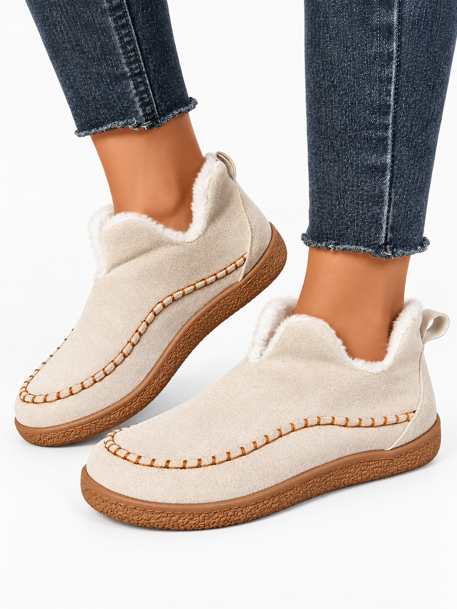 Anouk – Botte de neige en daim femme – Beige — portée