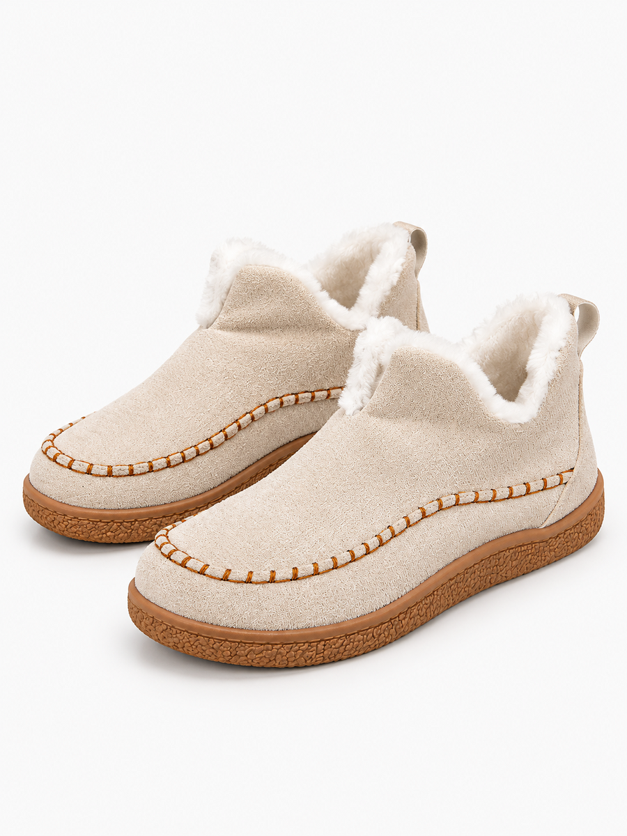 Anouk – Botte de neige en daim femme – Beige — trois quarts / paire 3/4