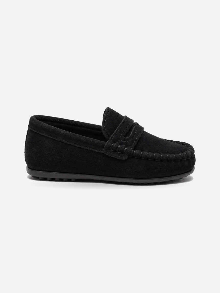 Apolline – Mocassin style rétro enfant – Noir — profil droit