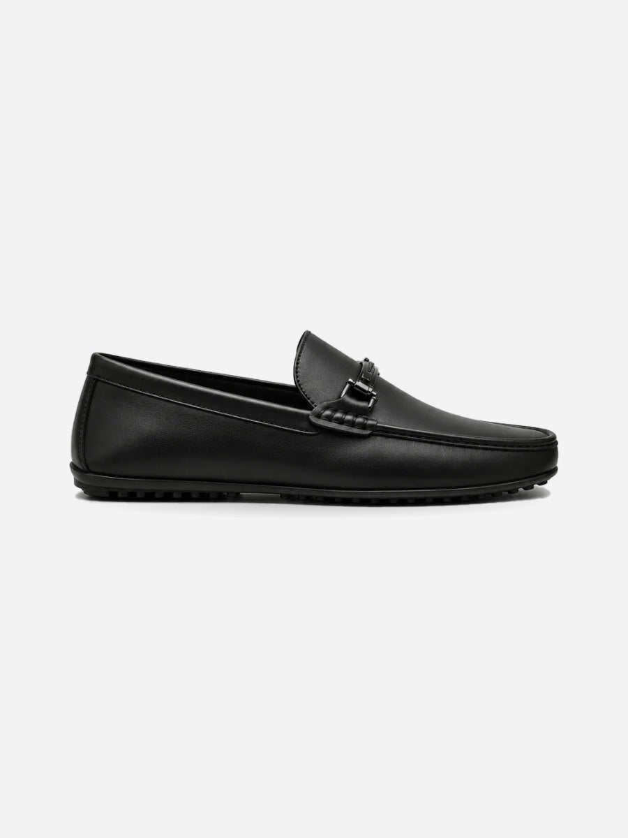Arthur – Mocassin en cuir véritable homme – Noir — profil droit