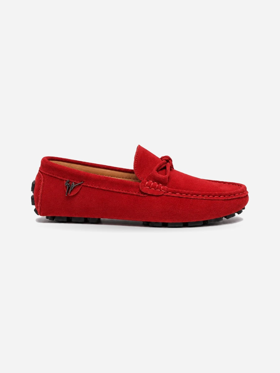 Axel – Mocassin en daim homme – Rouge — profil droit