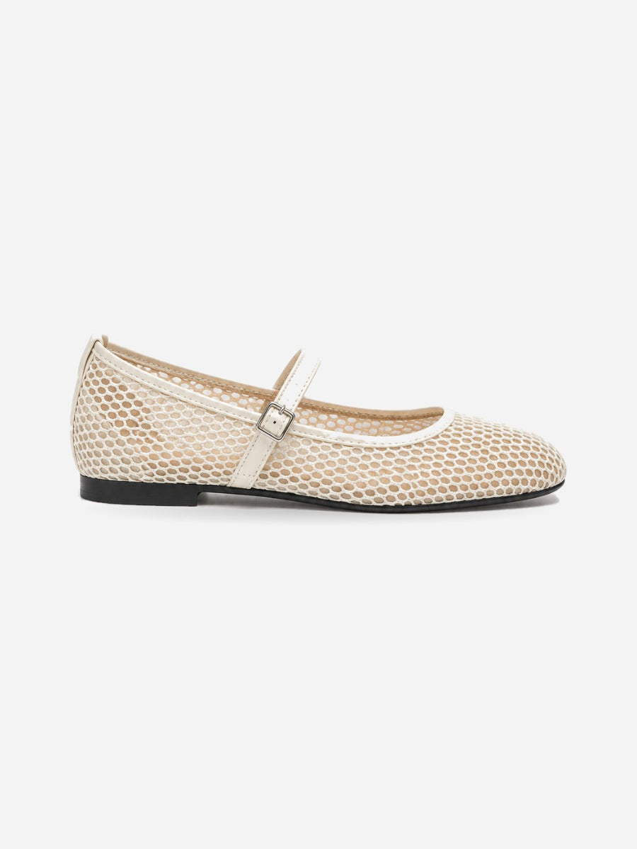 Axelle-Marie – Babies en filet femme – Beige — profil droit