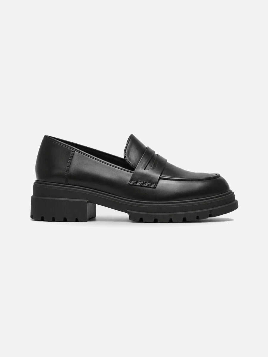 Camille – Mocassin plateforme femme – Noir — profil droit
