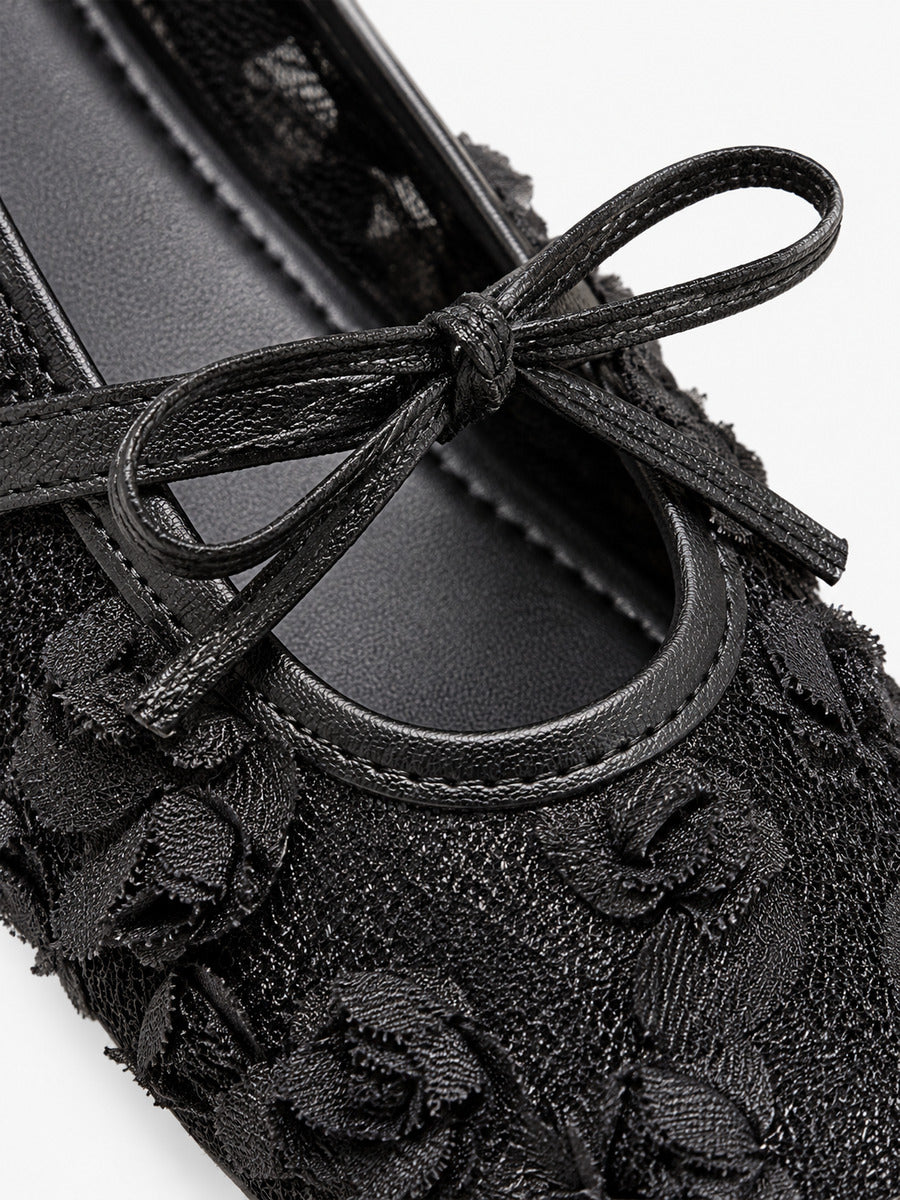 Ambre-Rose – Babies en dentelle fleurie femme – Noir — détail