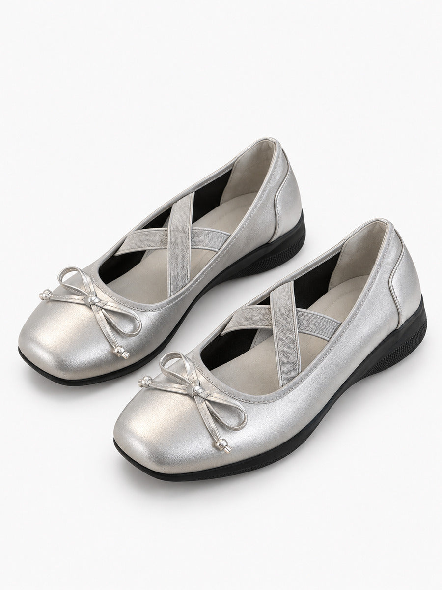 Anaïs-Marie – Ballerine à bout carré élégante femme – Argenté — trois quarts