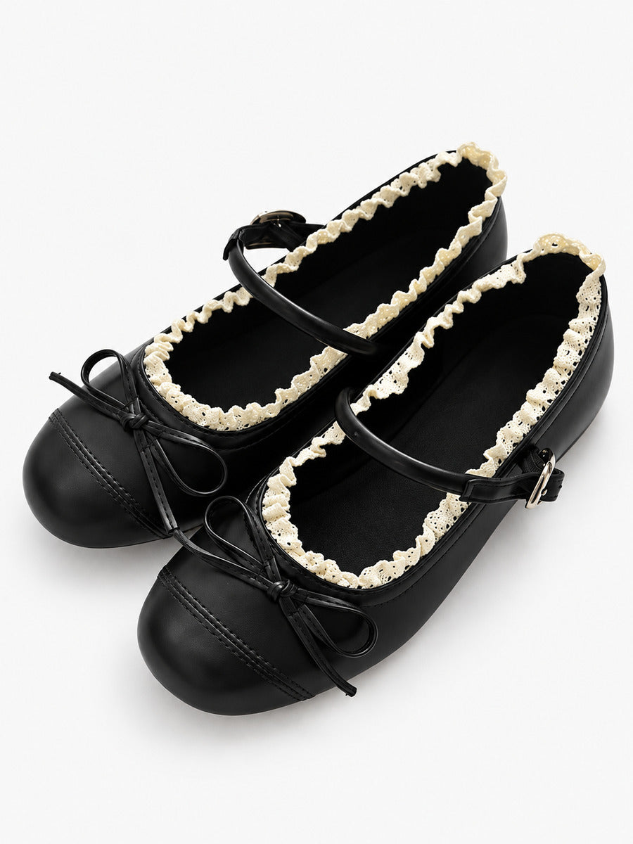 Anaïs-Rose – Babies en dentelle à bout rond femme – Noir — trois quarts