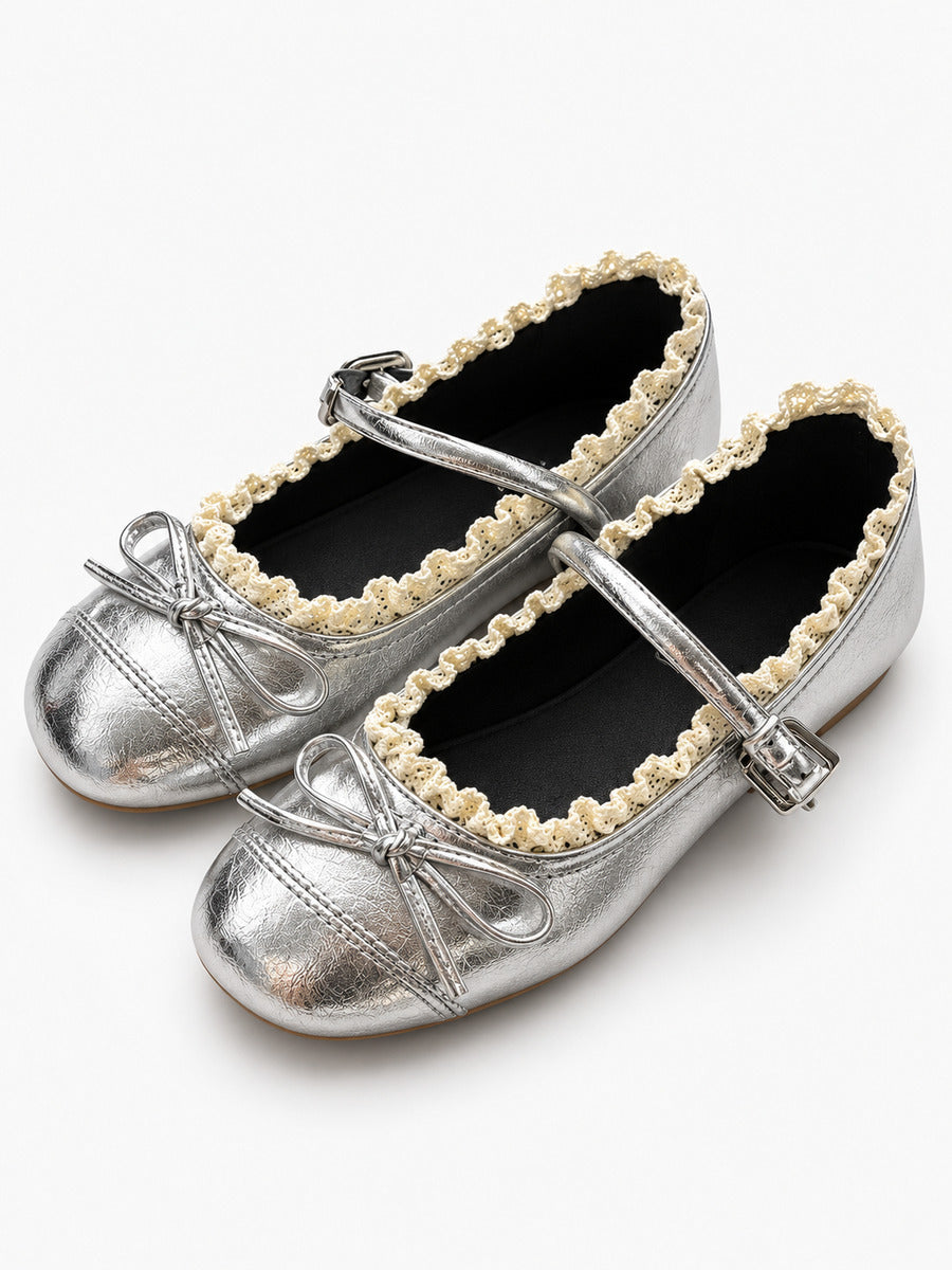 Anaïs-Rose – Babies en dentelle à bout rond femme – Argenté — trois quarts