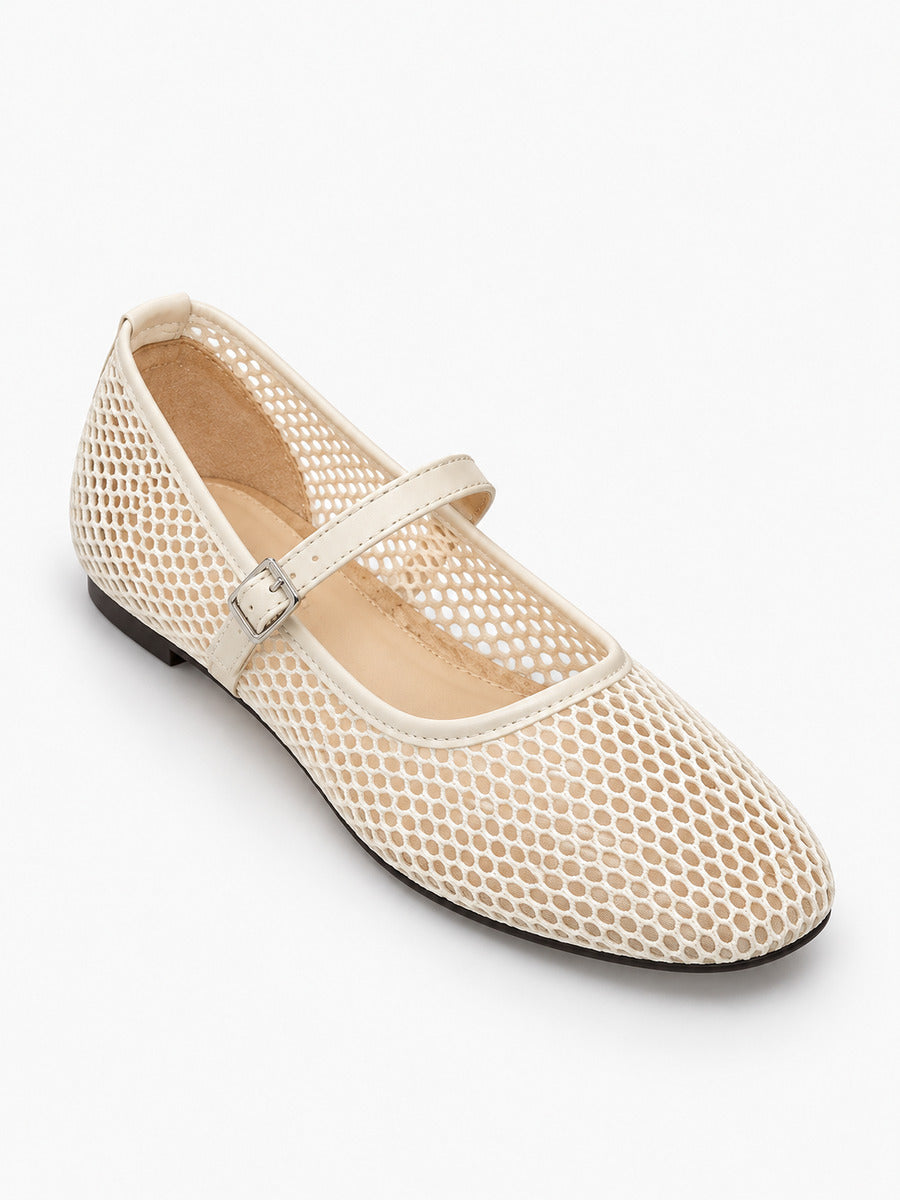 Axelle-Marie – Babies en filet femme – Beige — trois quarts