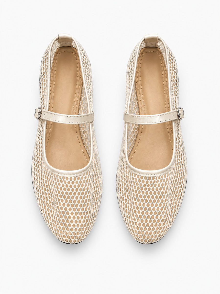 Axelle-Marie – Babies en filet femme – Beige — dessus