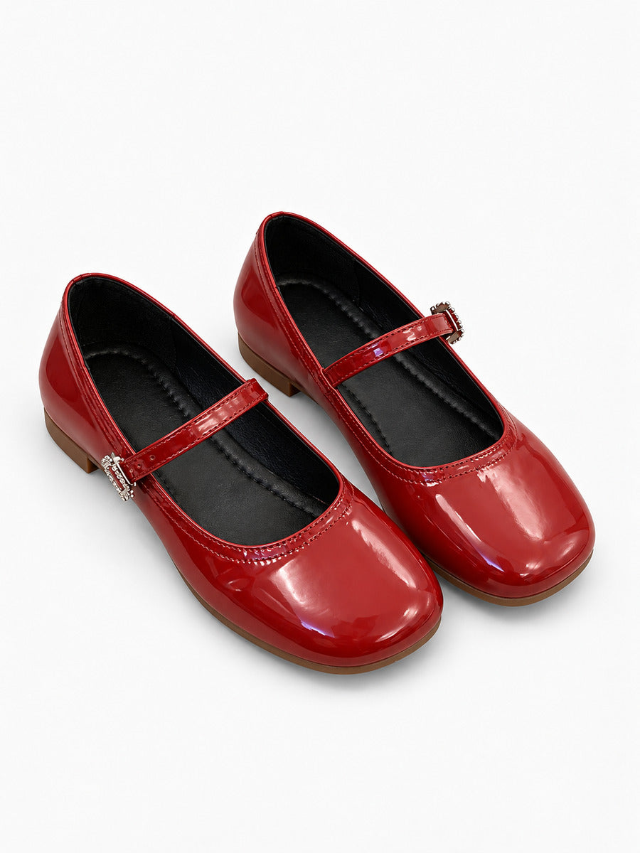 Axelle-Rose – Ballerine en cuir à bout rond femme – Rouge — trois quarts