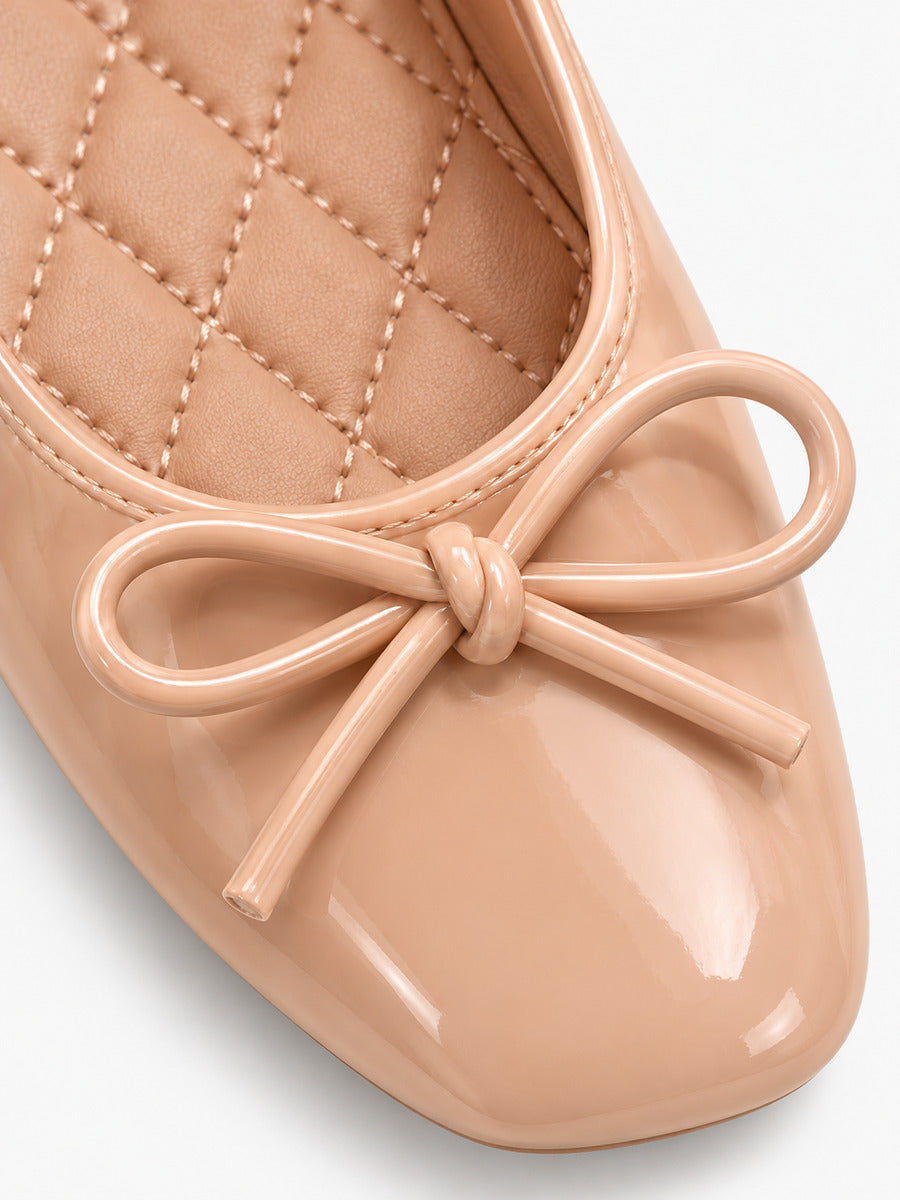 Clémence-Marie – Ballerine à nœud bout carré femme – Abricot — détail