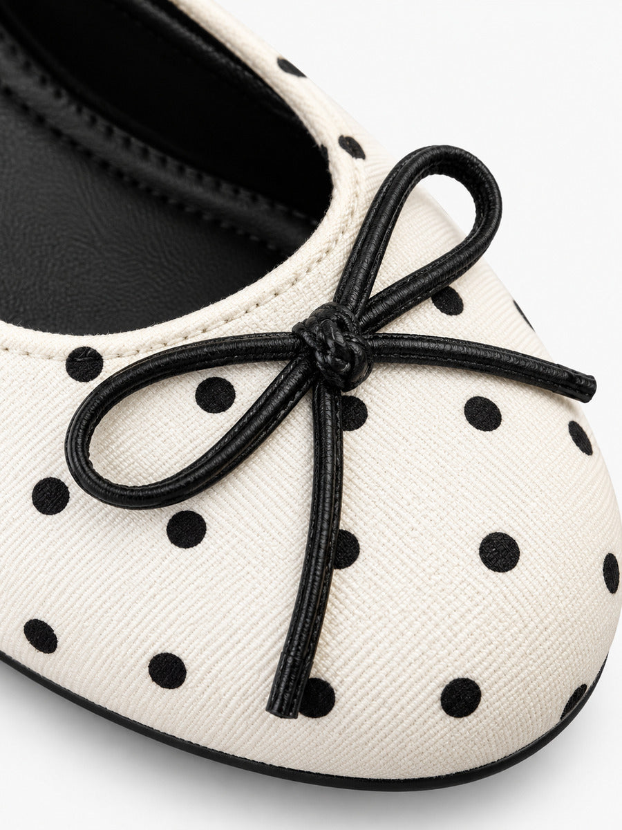 Clémence-Rose – Ballerine à pois bout rond femme – Beige — détail