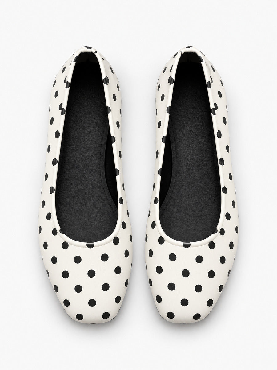 Élise-Marie – Ballerine à pois à enfiler femme – Blanc — dessus