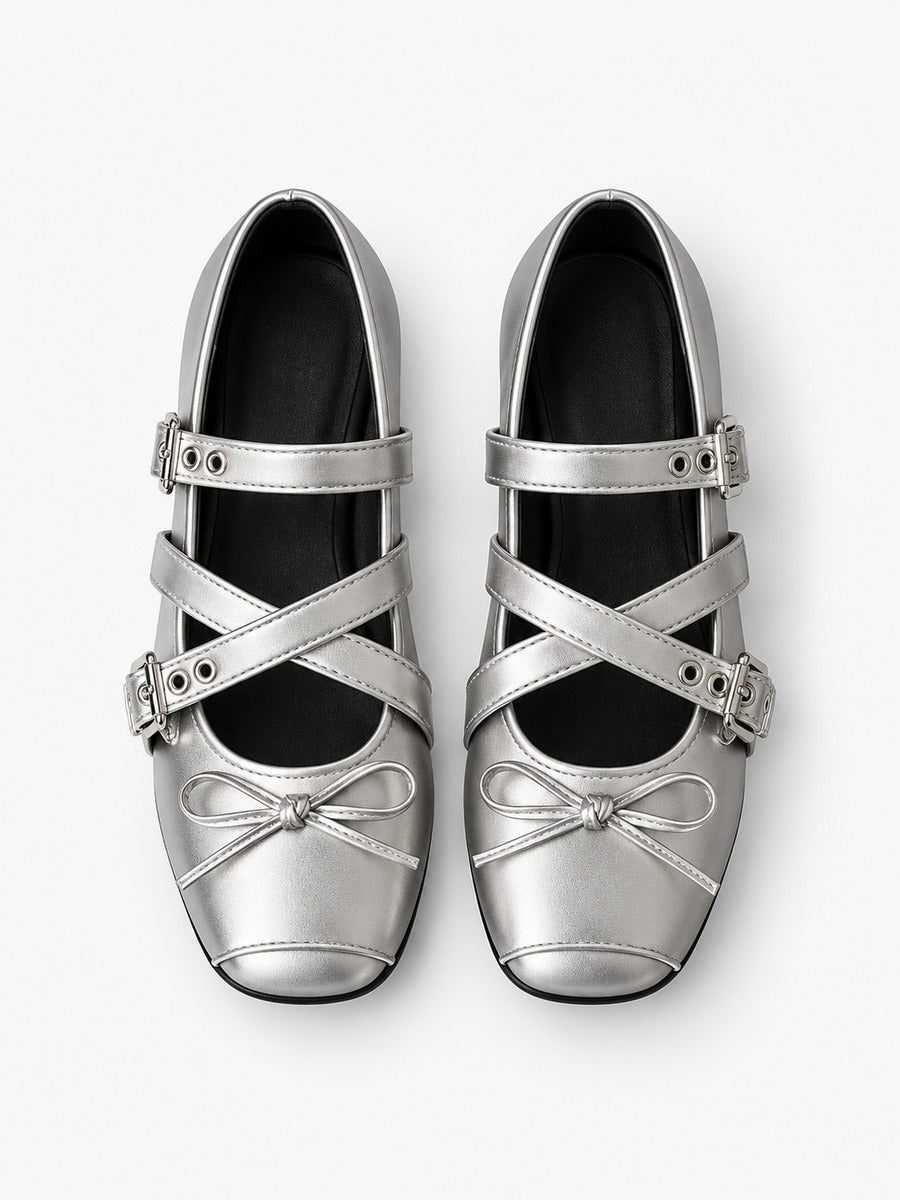 Madeleine-Marie – Babies argentées à boucle femme – Argent — dessus