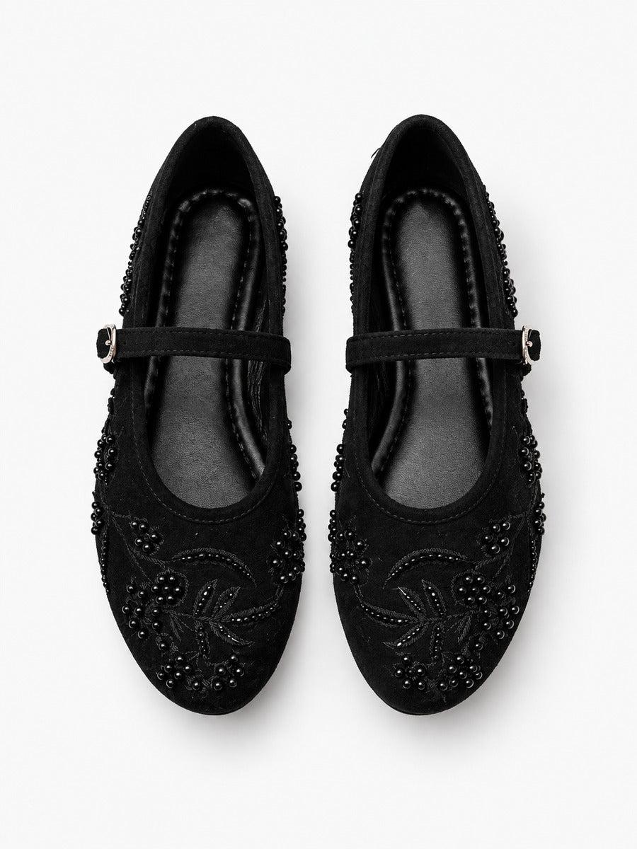 Madeleine-Rose – Babies brodées à perles femme – Noir — dessus
