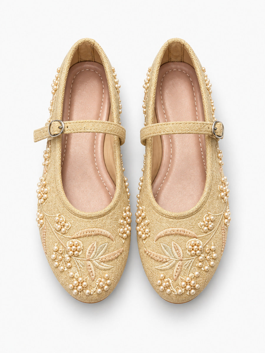 Madeleine-Rose – Babies brodées à perles femme – Abricot — dessus