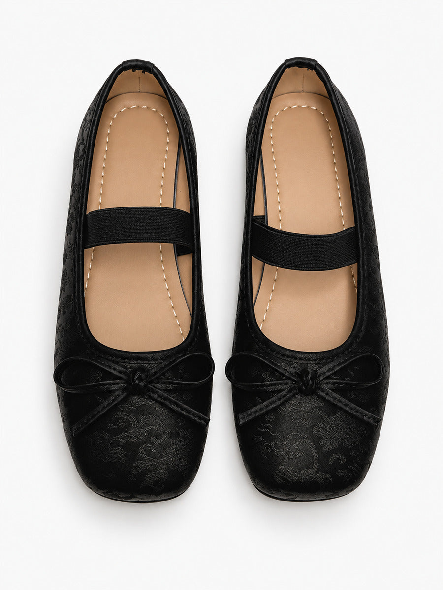 Margaux-Marie – Babies à enfiler bout carré vintage femme – Noir — dessus